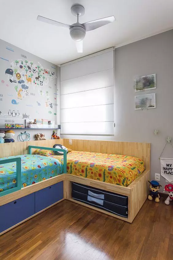 儿童房不做上下铺怎么设计 两张床模式省地多收纳