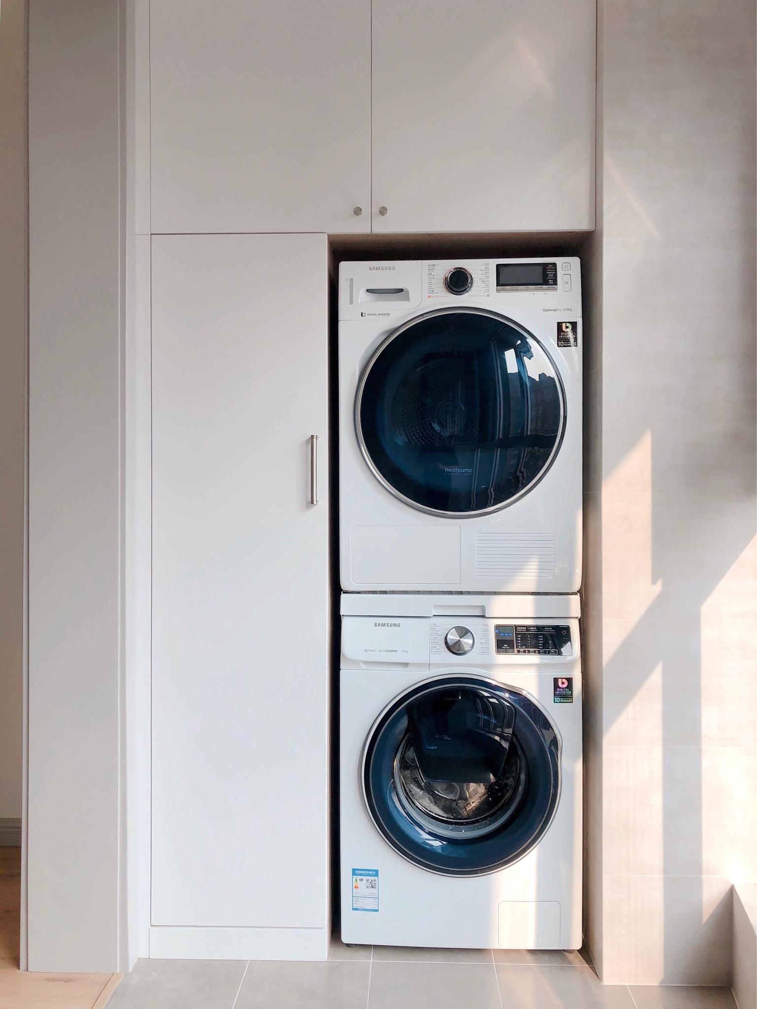 独立干衣机的体积和洗衣机差不多,就算是买洗烘套装,把干衣机和洗衣机