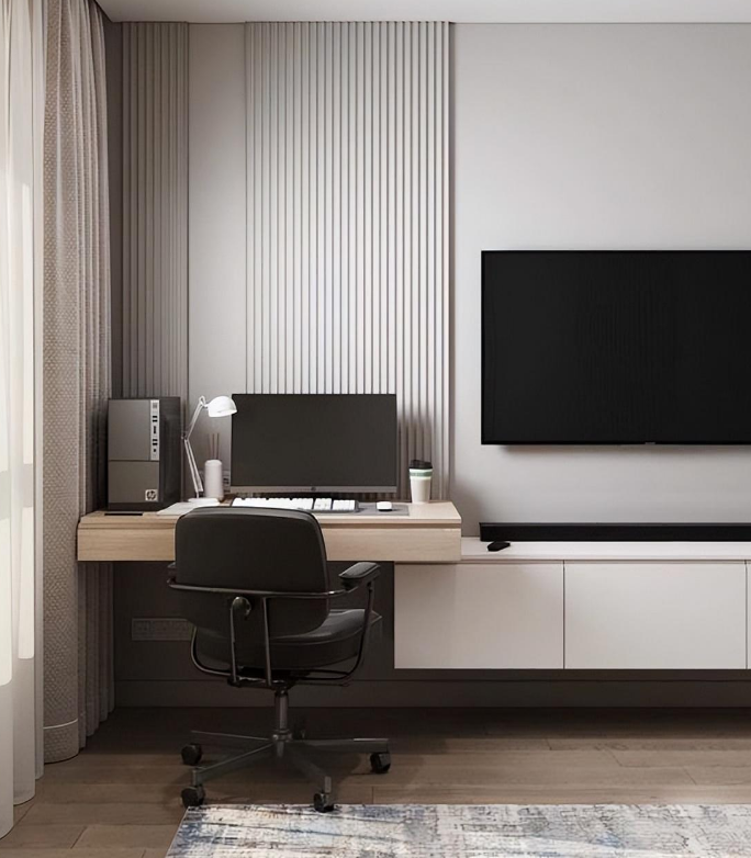 电视柜一体化设计 增加了一个舒适办公区!