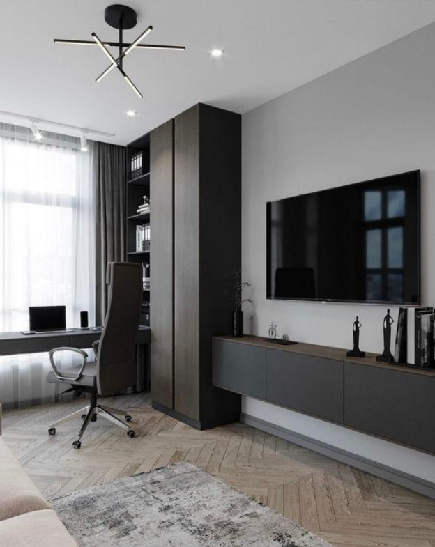 电视柜一体化设计 增加了一个舒适办公区!