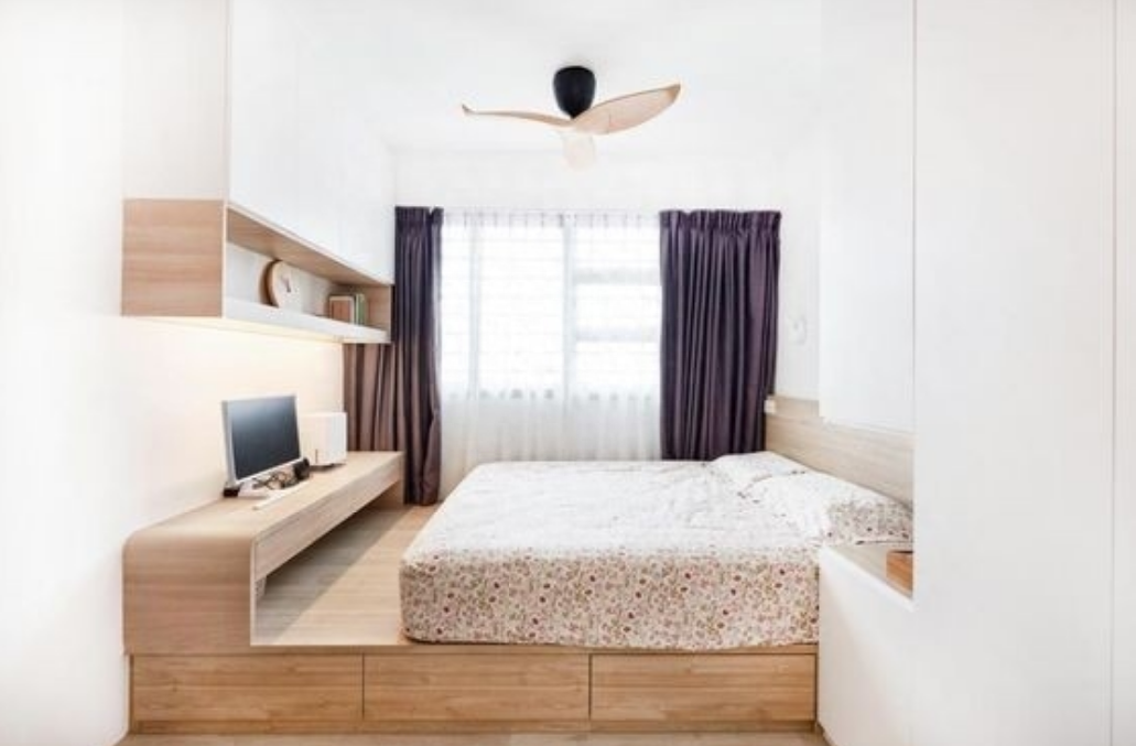 床尾空間利用設計 小臥室可以用一塊板增加功能區
