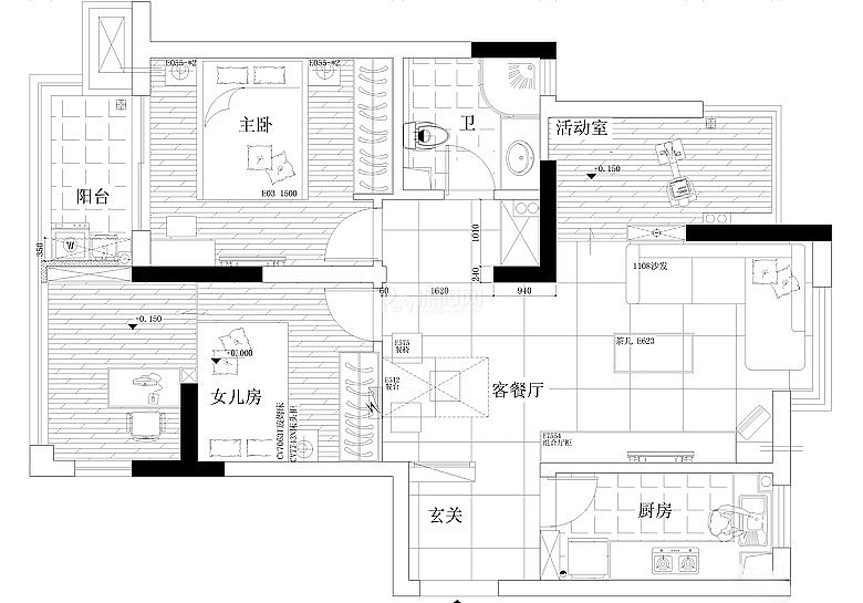 米白暖情調(diào) 簡約時尚兩居 二居室裝修,富裕型裝修,