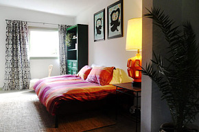 90平米美式简约风格四居室卧室窗帘效果图