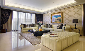 90平米新古典风豪宅客厅沙发背景墙装修效果图