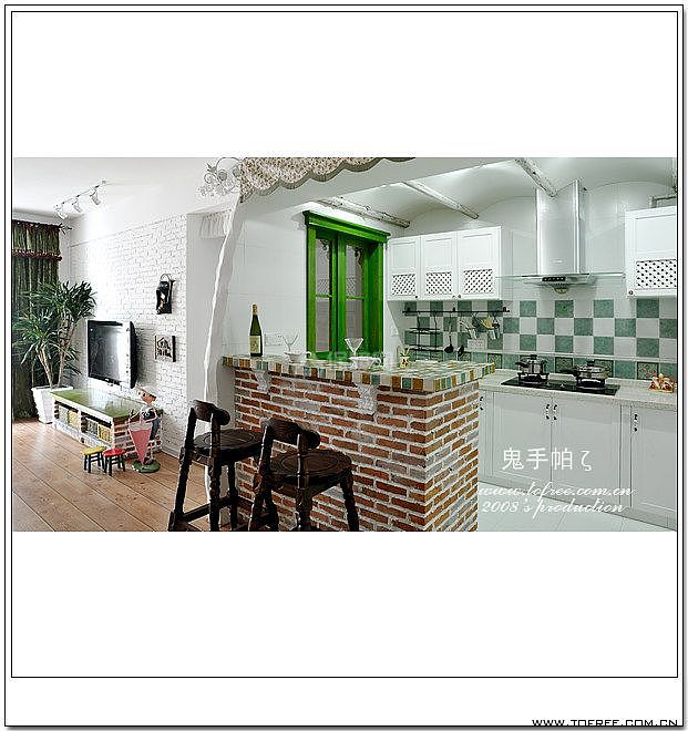 厨房光线暗，只好开放式，顺便在走道那开个窗户引进光