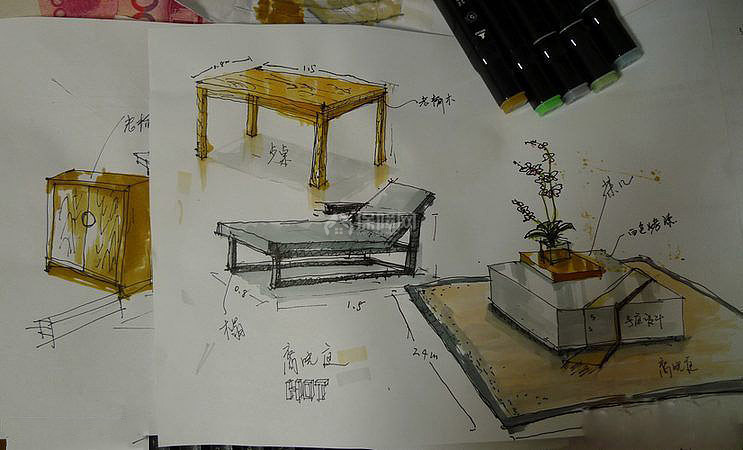 设计师很敬业 ，家具的风格都绘画出来了。