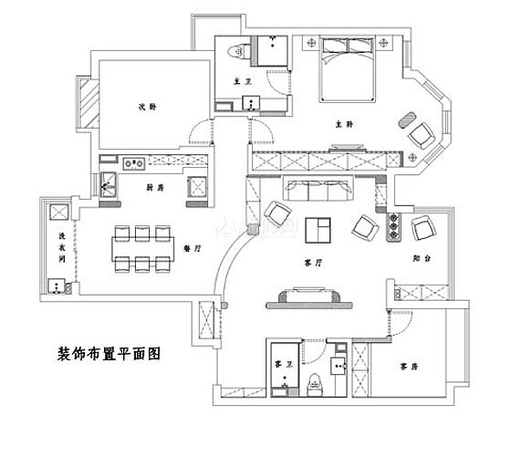 蓝白浪漫大三居 麒麟山庄地中海婚房 地中海风格,富