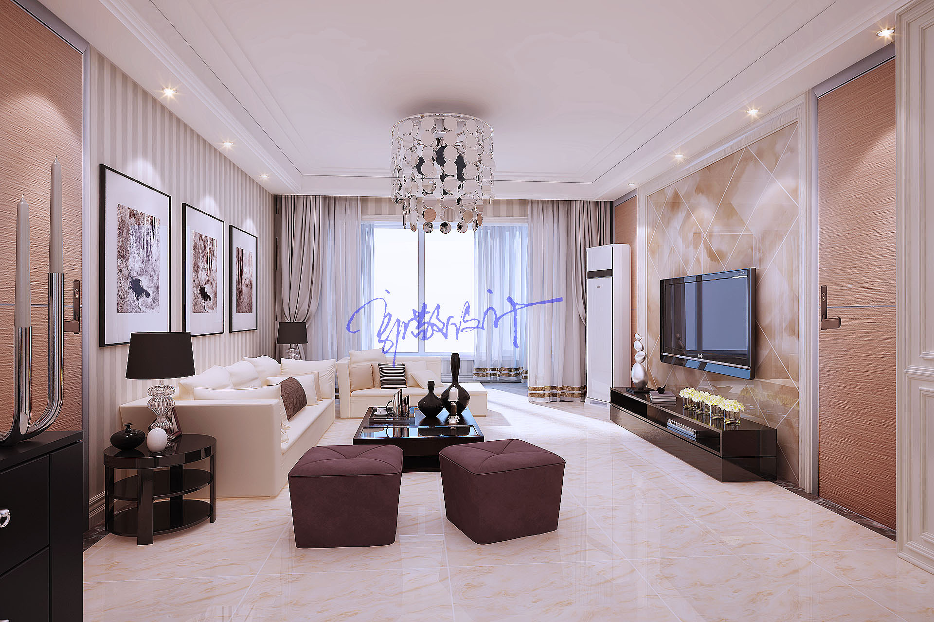 本案是以后现代元素为主题，主色调温馨居家为要求打造