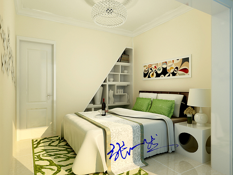 时尚简洁的敞开式厨房，鲜艳的色彩搭配，以简洁的造型