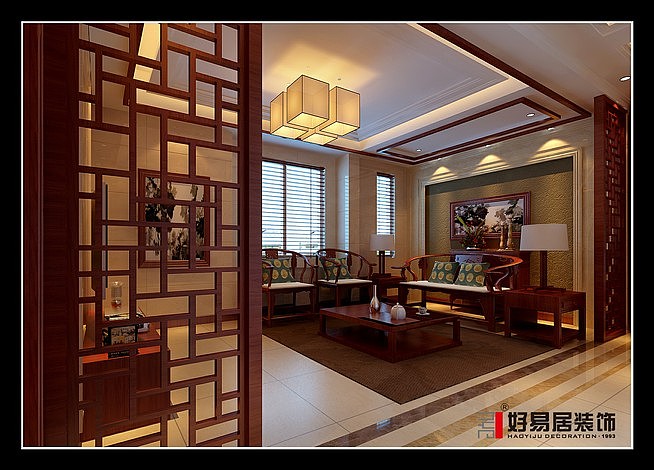 本案例为中式，中式风格是以宫廷建筑为代表的中国古典
