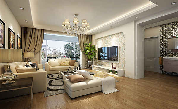 在整个的设计过程中，以简约作为基调，客厅的电视墙上