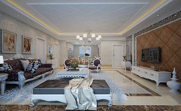 本案以欧式风格为主。而一般是用华丽的装饰、浓烈的色