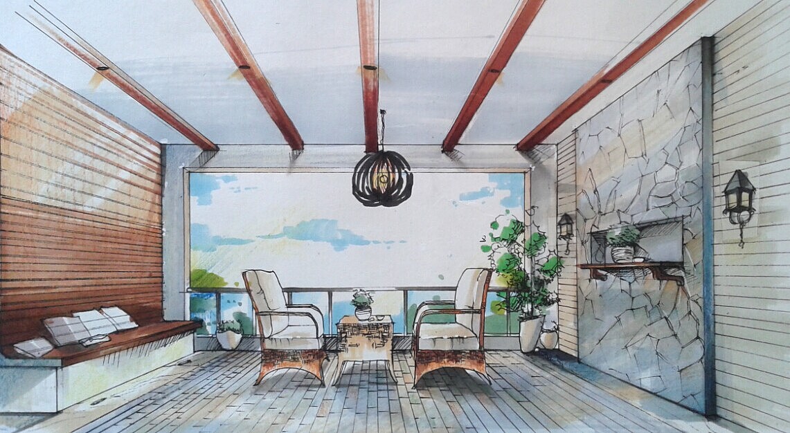 简洁的万字屏风，写意的水墨画，结合浅色的材质，一个