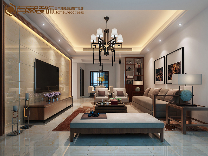 设计理念：本案定位风格为简约中式，业主喜欢中式的古