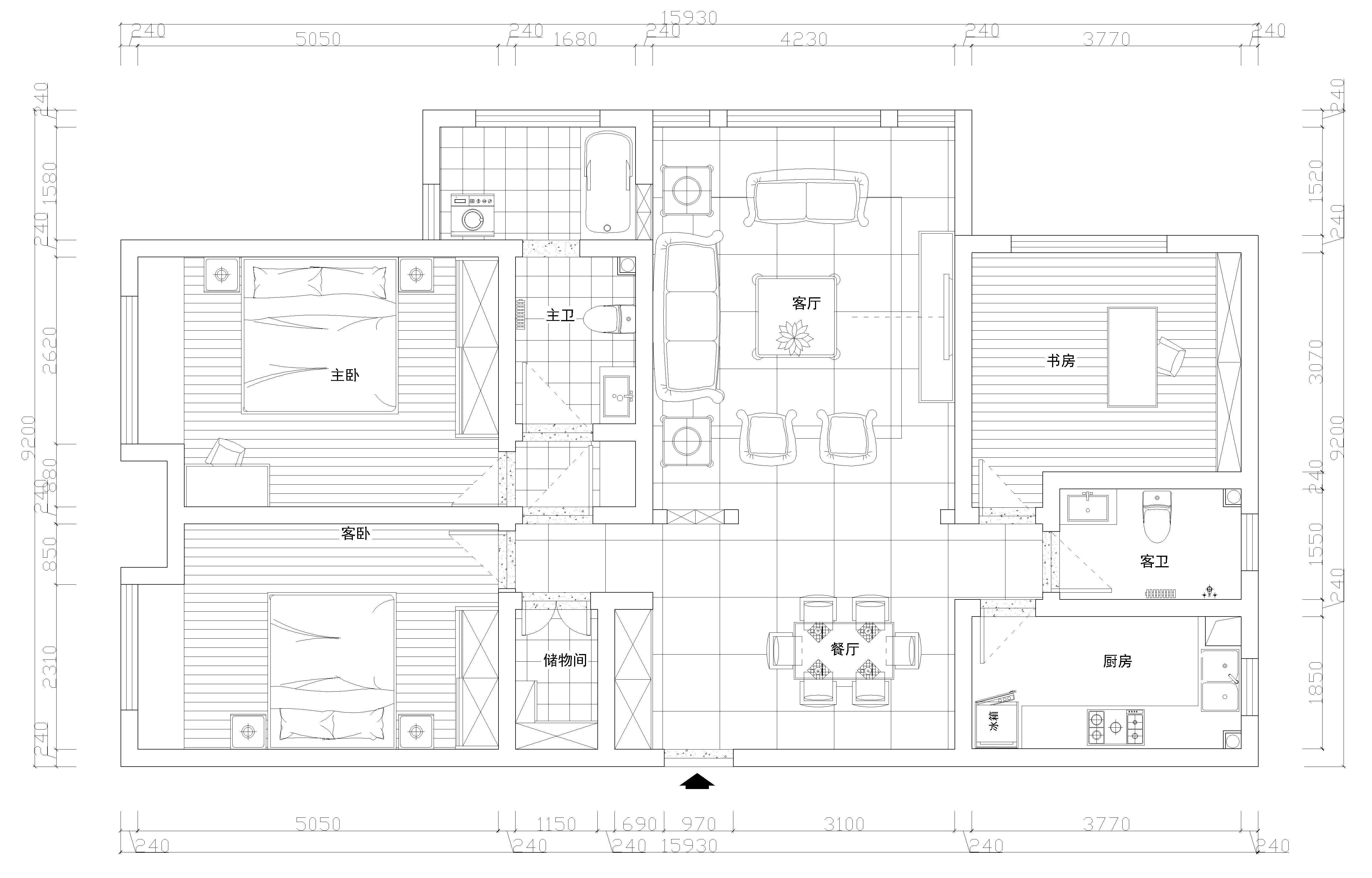 本案采用客厅瓷砖上墙作为电视背景墙效果比较突出，立