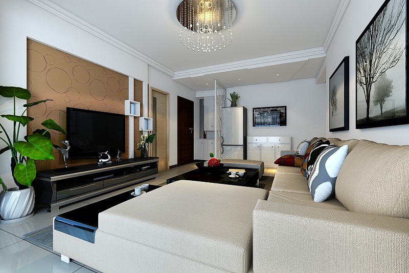 在整个的设计过程中，以简约作为基调，米色的沙发与咖