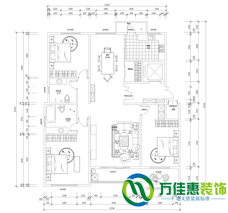 设计师：孟凡刚设计风格：简欧面积：180㎡全包价格