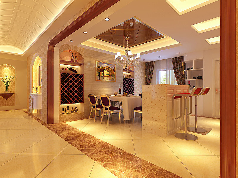 在大量的简欧装饰基础上，为了提高欧式的亮点，局部保