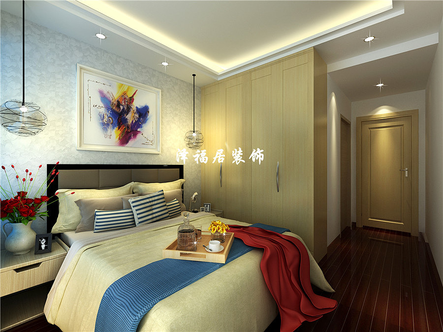 设计说明：空间结构比较紧凑，整个空间以温馨的暖亮色