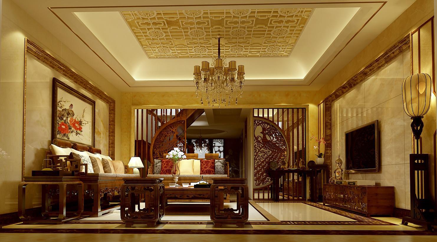 本案明代黄花梨家具为主要基层，融入一些中国结及灯笼