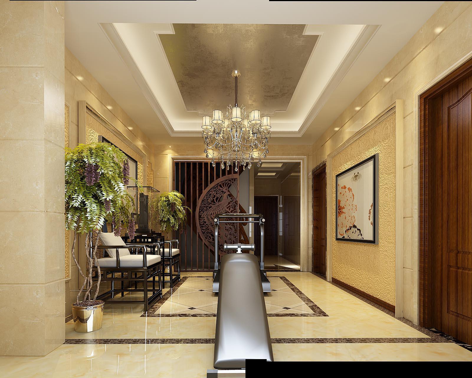 本案明代黄花梨家具为主要基层，融入一些中国结及灯笼