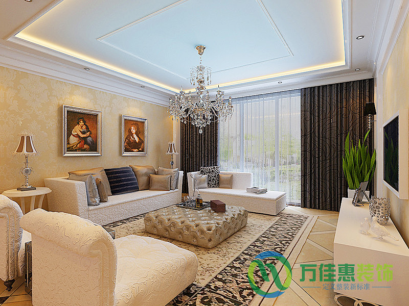 简欧风格，设计师在色彩搭配上主要采用温润的淡黄色壁