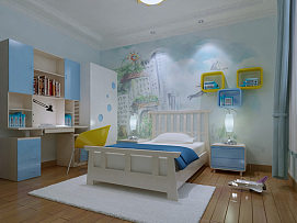 现代三房蓝色儿童房装修
