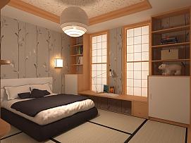 日式风格榻榻米卧室效果图