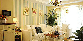 110平米温馨田园风格客厅沙发背景墙图片