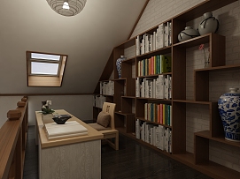 72平米舒适混搭风格小户型书房书柜设计