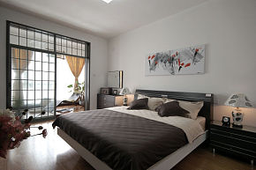98平米现代时尚三居室卧室背景墙装修效果图