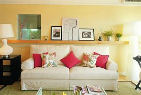 现代温馨风格三居室客厅背景墙装修效果图