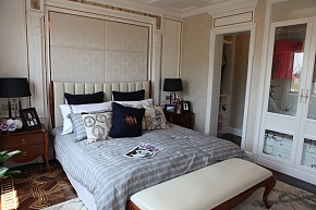 美式古典风格三居室卧室背景墙效果图