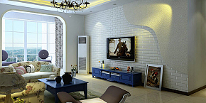 80平米温馨地中海风格客厅电视背景墙效果图