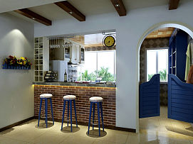 80平米温馨地中海风格厨房吧台装修图片
