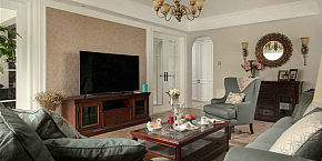 140平米时尚美式风格三居室客厅电视背景墙设计