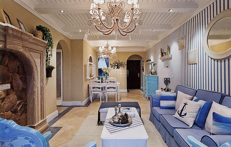 98平米地中海风格客厅沙发效果图