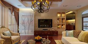 200平米时尚美式别墅客厅电视背景墙效果图