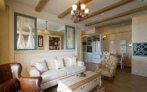 83平米舒适美式风格客厅沙发背景墙设计