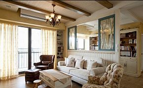 83平米舒适美式风格客厅书房隔断设计