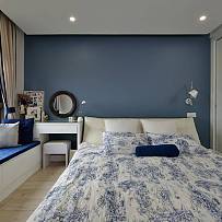 美式风格蓝色卧室背景墙设计