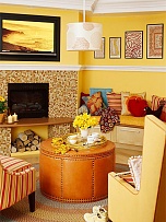 黄色混搭家居客厅壁炉设计
