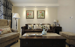 135平米美式风格客厅沙发背景墙设计