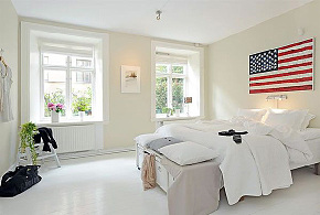 北欧复古公寓白色卧室效果图