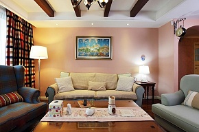 美式田园风格客厅沙发背景墙效果图
