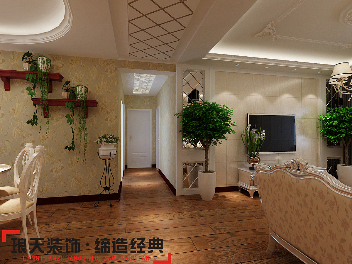 本案的设计效果以简欧为主。地面以高档的木地板作为家