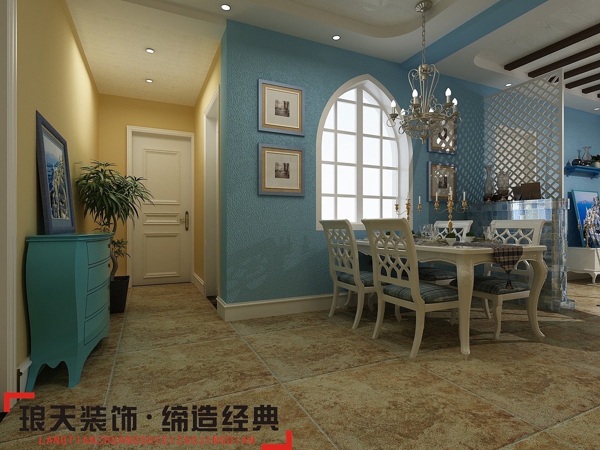 设计思路：该户型为两室一厅，整体比较精致。其墙面以