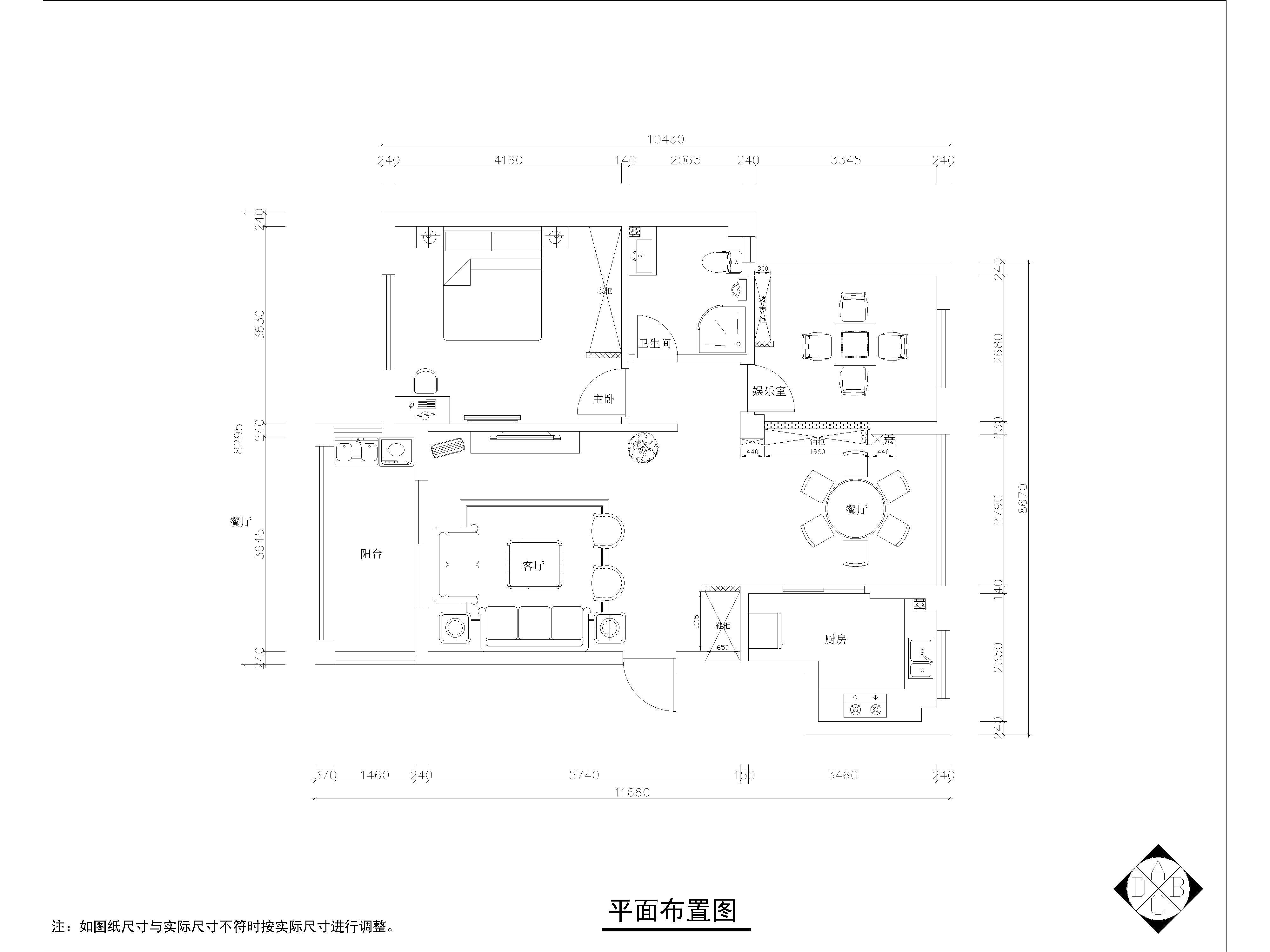 本案为简约中式风格，材质上运用了米色仿石砖、墙纸、