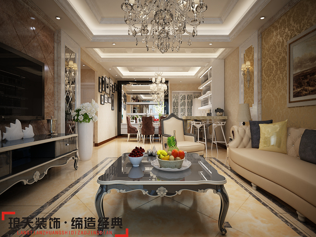 本套设计定位欧式风格。在造型设计上强调线形流动的变