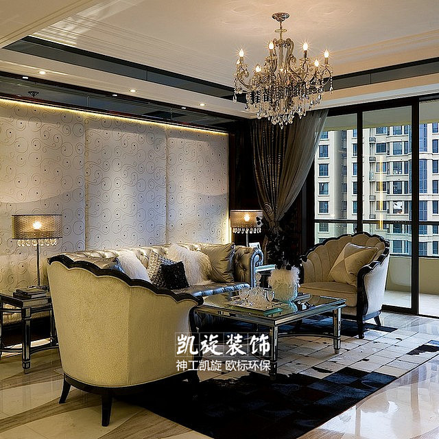 此设计风格定位为新古典风格,整体采用的是深浅搭,软